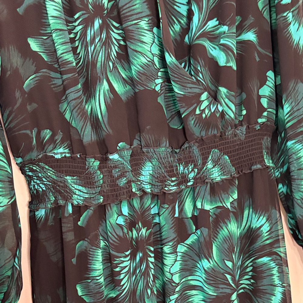 NWT WHBM White House Black Market Dress Emerald Green Floral Sheer Sleeve Sz 12 - Picture 8 of 13